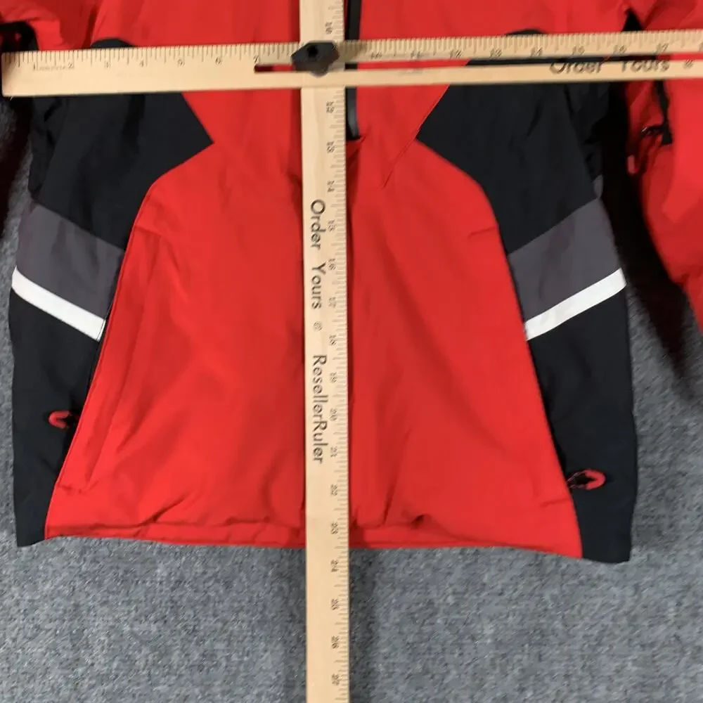 Obermeyer Ski Jacket Youth 8 Red Black Colorblock Hooded Insulated Ski Winter